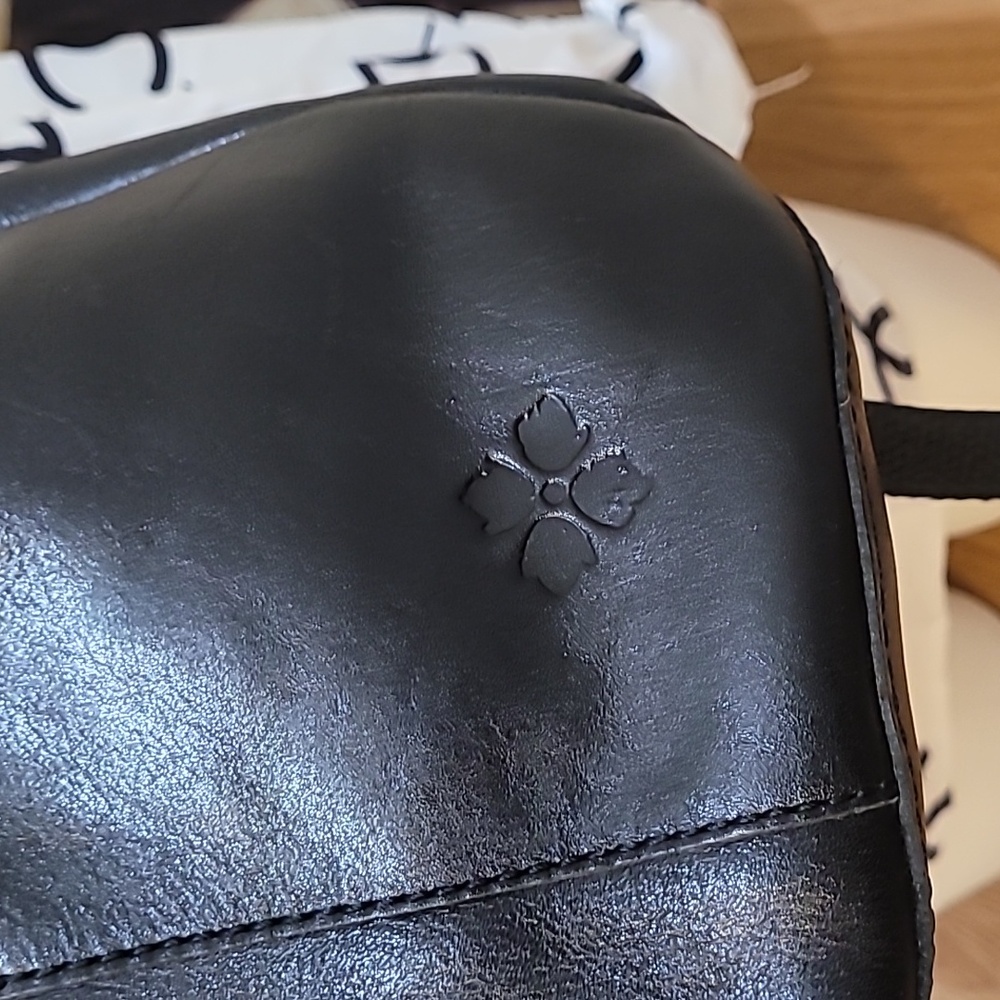 Patricia Nash Black Leather Drawstring Backpack with Front Buckle - Picture 3 of 8
